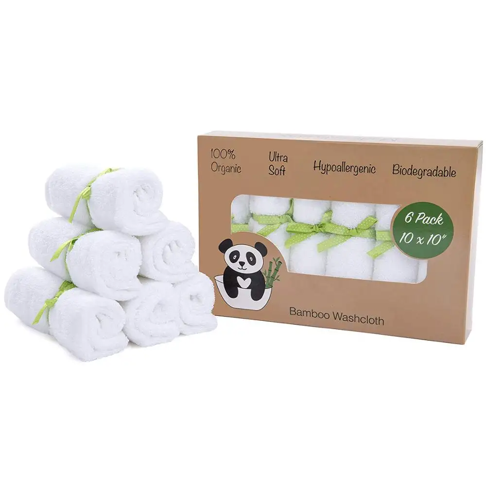 6 paket Doğal Beyaz Organik Bambu Bebek Yumuşak Lif Havlu için Uygun Bebek Kayıt Hediye