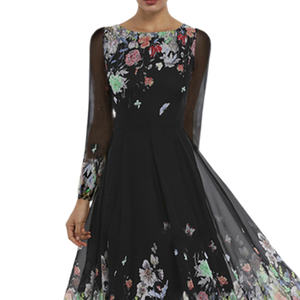 Le nuove donne di moda vestono Chiffon o-collo stampa <span class=keywords><strong>floreale</strong></span> signora manica lunga Slim Big Swing <span class=keywords><strong>Midi</strong></span> <span class=keywords><strong>abito</strong></span> lungo Casual - Product Image 5