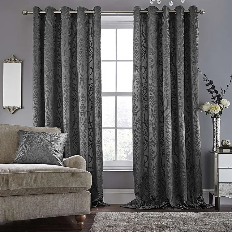 Wholesale luxury Eyelet blackout ready made curtain for living room sets