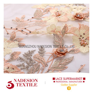 Color melocotón diseño 3D Champagne LACE tulle bordado telas <span class=keywords><strong>por</strong></span> <span class=keywords><strong>metros</strong></span> - Product Image 3