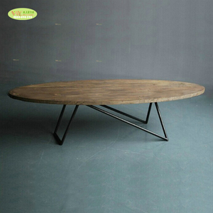 Meubles de maison <span class=keywords><strong>Table</strong></span> <span class=keywords><strong>basse</strong></span> ovale Antique bois/bois massif latéral avec Base en métal - Product Image 5