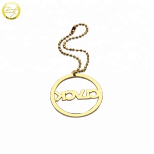 Etichette personalizzate con catena a sfera con logo rotondo etichette per borse hardware con catena in metallo con lettera d'oro vuota per portafoglio