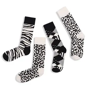 Забавные мужские бриллиантовые леопардовые черные носки с принтом зебры