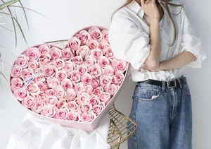 Set Kemasan Kertas Karton Mawar Bunga Matte Bentuk Hati Ekstra Besar Ukuran Besar Mewah Kemasan Kotak Hadiah Bunga Hati XXL