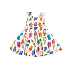 White summer girl princess new design dress color ice cream printed lively girl's dress