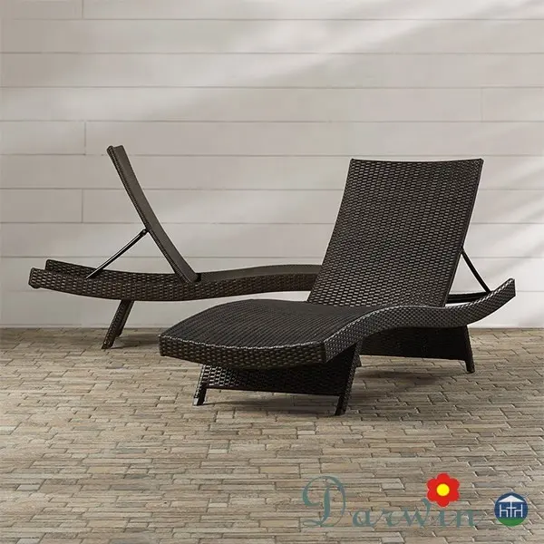 Classic factory PE rattan outdoor furniture wicker aluminum garden chaise sun lounger for poolside