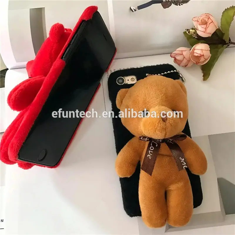 Desain baru indah musim dingin gadis gunakan plush beruang ponsel cover untuk iphone 7 7 ditambah penutup