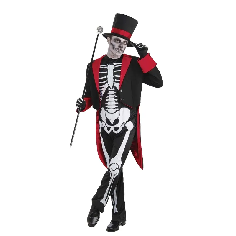 2018 Verkoop Van De Halloween Duivel Schedel Skelet Goochelaar Cosplay Party Kostuum Voor Mannen