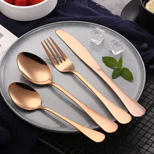 Peralatan Makan Peralatan Makan dengan Sendok, Sendok Teh, Pisau dan Garpu Rumah Pesta Hotel Sendok Garpu Stainless Steel Set, Rose Gold Cermin ODM/OEM