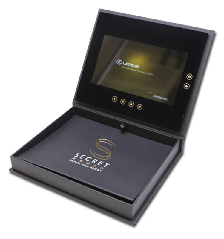 Luxury PU Leather 2.4" 4.3" 5" 7" 10" Lcd Gift Video Box Video Brochure For Invitation