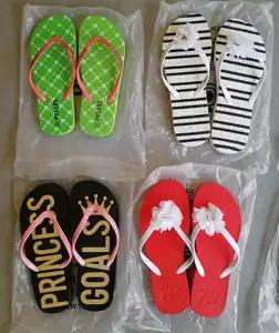 여성 저렴한 도매 재고 flipflops pvc 스트랩 pe outsole 인쇄 슬리퍼