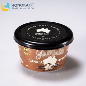 Contenant rond <span class=keywords><strong>pour</strong></span> yaourt, tasse en plastique, avec couvercle et cuillère, résistante, logo personnalisé, IML, 100g - Product Image 2