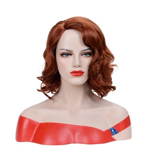 Parrucche Sintetiche Corte Ricci Marroni e Rosse Stile Bob, Ondulate, Prodotte in Cina, Popolari, Vendita all'Ingrosso per Donne - Product Image 1
