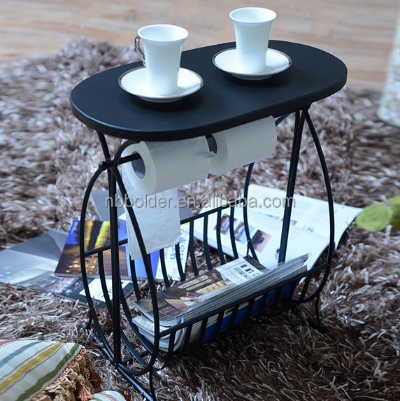Design de mode multi-fonctionnelle métal magazine café café thé table avec noir accueil fer plateau stand