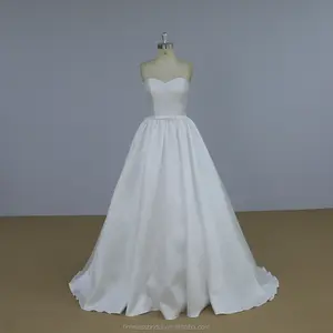 Strapless white color ball gown mikado wedding dress bridal gown
