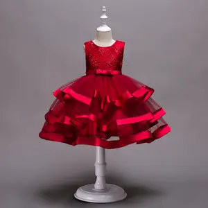 Morili Hot Sale gute Qualität Custom ized Rüschen appliziert Spitze Tüll A-Linie Rot Königsblau weiß Blumen mädchen Kleider MFA200