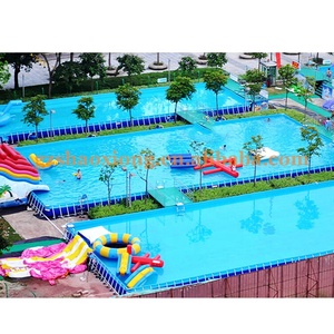 Piscina Inflable Grande para Exteriores, Piscina Cuadrada Rectangular <span class=keywords><strong>con</strong></span> Marco de Acero Metálico para Niños, Juegos Acuáticos, Tobogán de Obstáculos - Product Image 1