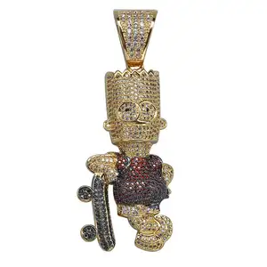 HipHop Zirkon Schmuck Cartoon Charakter Simpson Anhänger Halskette