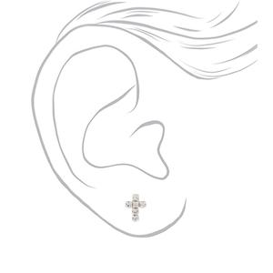 Orecchini a bottone con diamanti 925 in argento Sterling croce minimalista con finitura lucidante e chiusura ad artiglio - Product Image 2