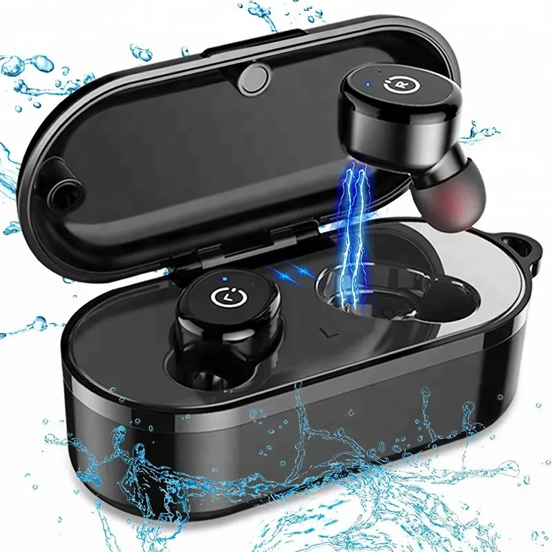 BT5.0 IPX8 Waterproof TWS Bluetooth Earphone, Wireless Headphone with 600mAh Charging Case, Stereo Bluetooth Headset with Mic