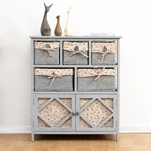 Grijs Paulownia Massief Houten Dressoir Lade Borst Met Rieten Manden - Product Image 3