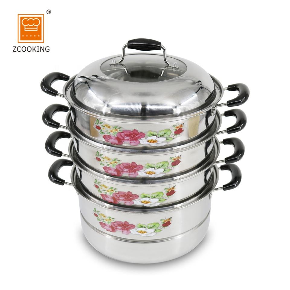 Flower Cooking Pot Set 4layer Stainless Steel 30cm Cookware Sets Mirror Polishing Inside & Outside Single Bottom Visible Lid