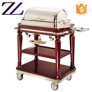 Massivholz Edelstahl Hotel Chafing Dish seltene Vintage elektrische Roastbeef versilbert Lebensmittel wärmer Chafing Dish Trolley