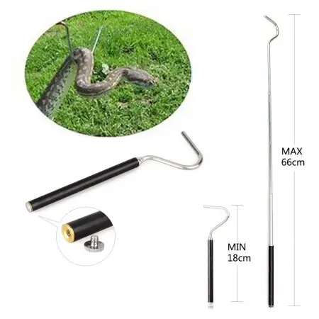 66cm Stainless Steel Handle Tongs Snake CatchTelescoping Pocket Snake Reptile V Hook Herp Tool