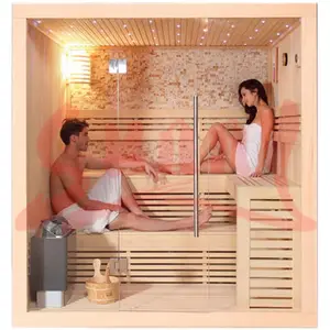 Sala de Sauna con respaldo relajante, piedras de arte, estufa y Kit de barril