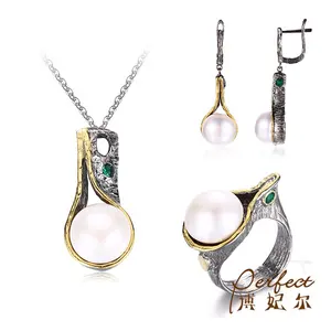 Unique Design Big Button Pearl Jewelry Set Beautiful Green Spinel Jewelry Set