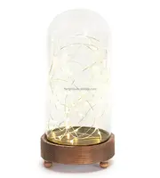 Lampu Tali LED Mini Dalam Kubah Kaca, dengan Dasar Kayu Kaca Kubah Pemegang Teh Mawar