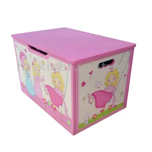 55.5x37x(H)33.5cm E1 MDF Montage Facile Princesse Style Couleur Rose Boîte à Jouets En Bois En Gros, personnalisé MDF Jouet Boîte De Rangement