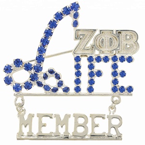 Spilla da donna in metallo alla moda, stile universitario, per club, blu reale e bianco, con cristalli, per membri della confraternita Zeta Phi Beta, gioiello commemorativo della vita universitaria - Product Image 1