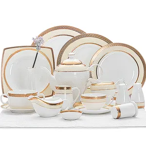 28 Keramik High End Hotel Restaurant Royal Bone China Geschirrset, Luxus Gold Geschirrs ets, feine Geschirrs ets>