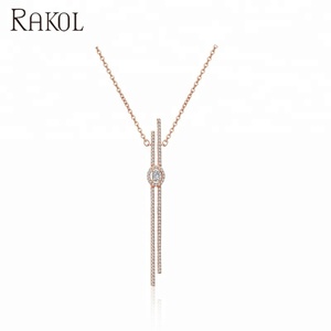 RAKOL NP2016 Fashion Zircon Statement <strong>Long</strong> <strong>Pendant</strong> <strong>Necklace</strong> with Gold Plated Figaro Chain Customizable Size for Party - Product Image 6
