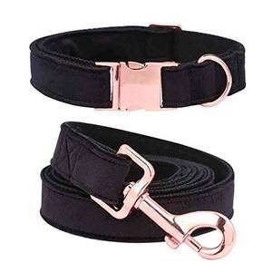 <span class=keywords><strong>Collar</strong></span> y correa de terciopelo suave ajustable para perro y gato, correas de algodón cómodas personalizadas, hebilla de Metal de oro rosa, OEM - Product Image 3