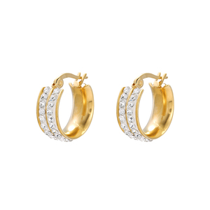 Pendientes de Aro Simples de Acero Inoxidable con Incrustaciones de Circonitas, Color Oro de 24K, Modelo <span class=keywords><strong>E</strong></span>-611 xuping, para Mujer - Product Image 1