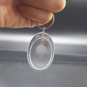 Soporte de marco de fotos acrílico transparente, llavero de plástico de forma ovalada, regalo de promoción, 22x40mm