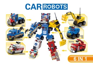 Mainan Bata Ambulans Mobil Polisi Truk Pemadam Kebakaran Mengubah Robot Anak-anak Blok Bangunan DIY - Product Image 5