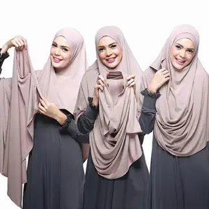 Popular 2019 New design national style for muslim women double loop jersey instant hijab