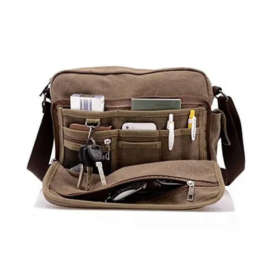 Men's Multifunctional Canvas Messenger Handbag Outdoor Sports Over Shoulder Crossbody Side Bag