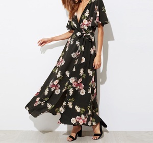 Donne Vestito Lungo Ultimo A Guangzhou Sexy Wrap Stampa Floreale Maxi Bohemian Estate Abiti <span class=keywords><strong>Abbigliamento</strong></span> - Product Image 1