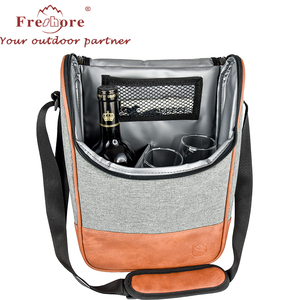 Hohe Qualität Isolierte Umweltfreundliche wein Kühler Tasche/förderung PU leder wein tote träger flasche thermische tasche - Product Image 5