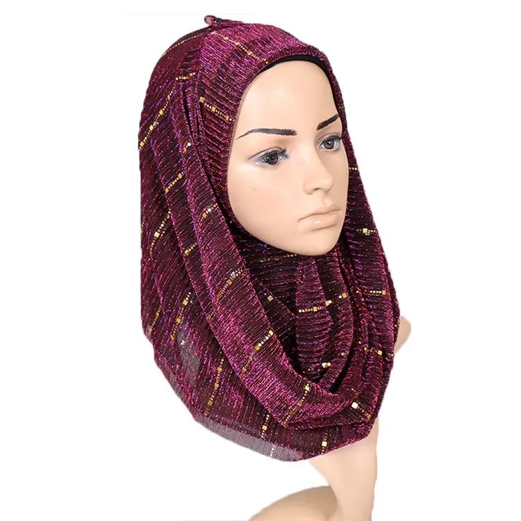 Venta al por mayor en Stock de moda brillante arruga las mujeres oración chal poliéster brillo hijab bufandas 2019