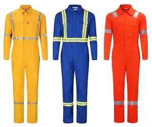 100% FR Cotton Reusable Protective Safety Working Fire Retardant Clothing With Reflective Tape for Men Coveralls
