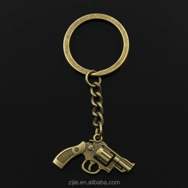 Keychain 29*22mm pistol revolver gun Pendants DIY Men Jewelry Car Key Chain 30mm Ring Holder Souvenir For Gift
