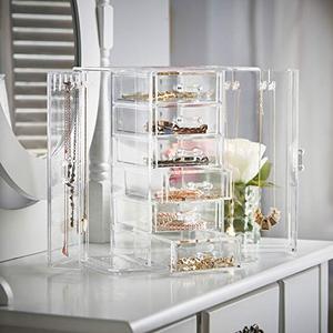 Claro acrílico joyería organizador pecho/MAQUILLAJE caja <span class=keywords><strong>de</strong></span> almacenamiento con 6 cajones y colgante collar titular - Product Image 2