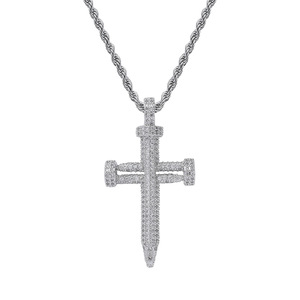 Collar con colgante de Cruz de uñas, colgante de Cruz de uñas ostentosas, Micro pavé AAA, Circonia cúbica, zirconia, circonita, zirconita, Color dorado, platino, cruz de Jesús - Product Image 4