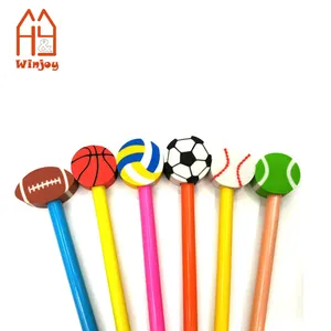 Custom football pattern design eraser, dog shape eraser rubber with 3.5inch coloured pencils set