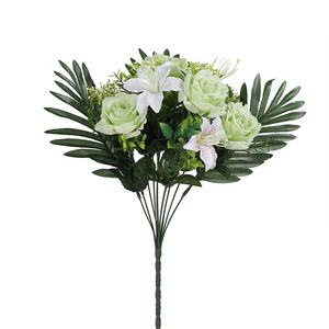 Nouvelle collection de roses <span class=keywords><strong>artificielles</strong></span> en soie colorées avec de grandes feuilles vertes <span class=keywords><strong>pour</strong></span> les funérailles - Product Image 2